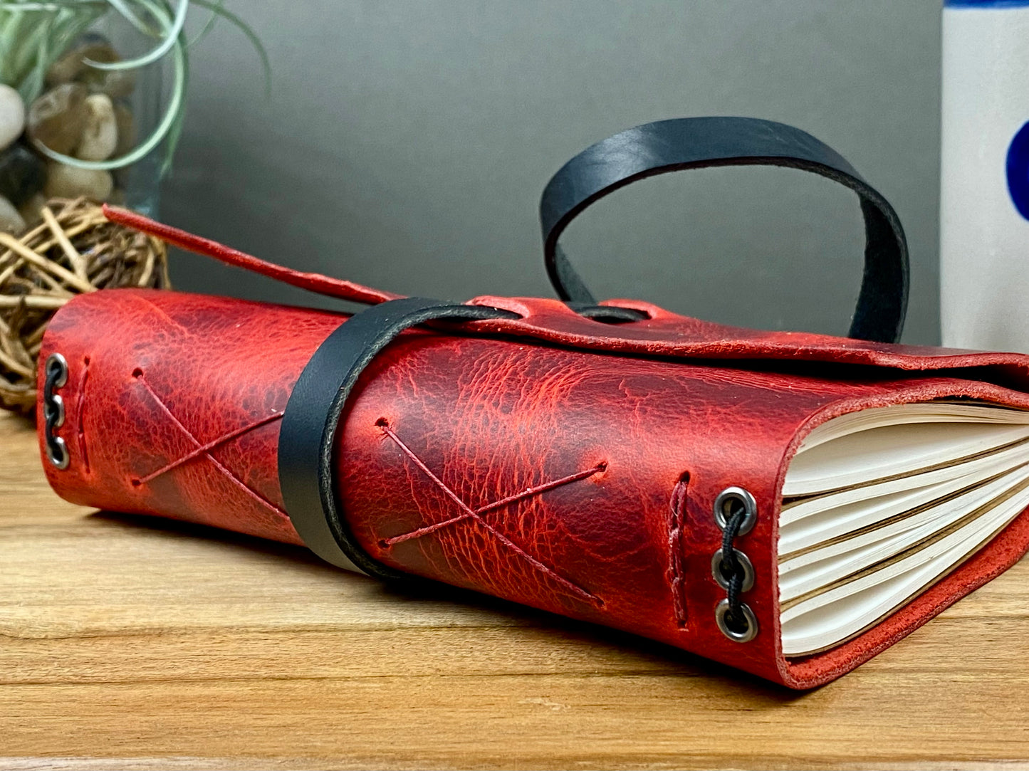 Pocket Refillable Journal in Red Leather