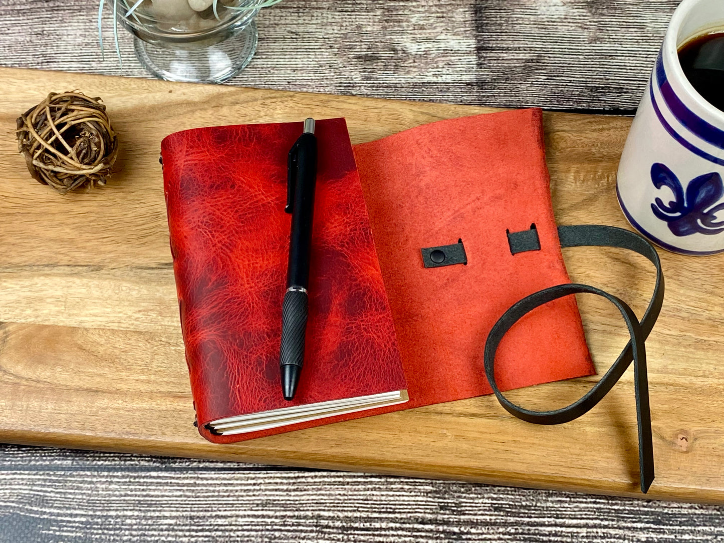 Pocket Refillable Journal in Red Leather