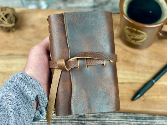 Pocket Refillable Journal in Saddle Brown Leather