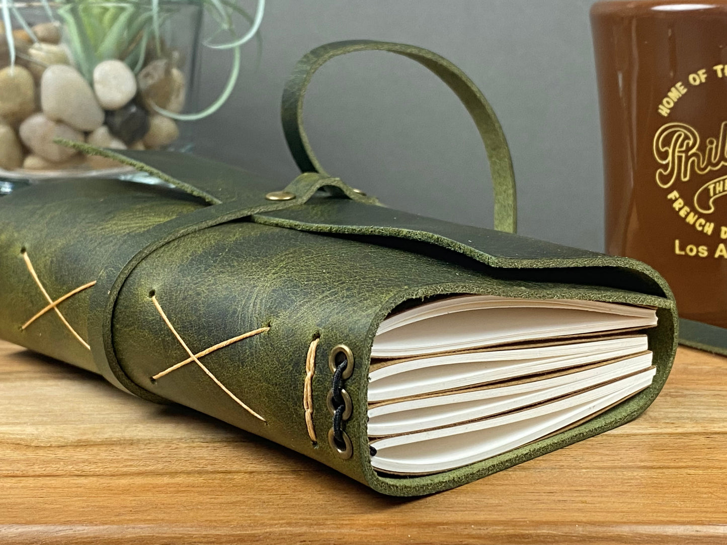 Pocket Refillable Journal in Olive Leather