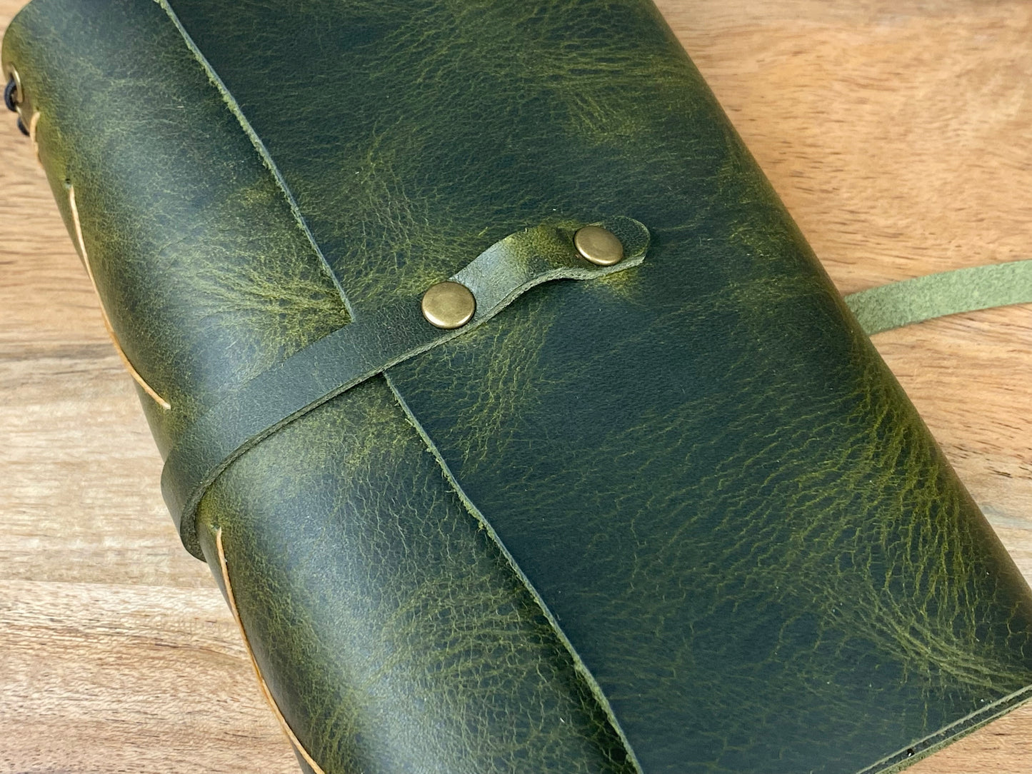 Pocket Refillable Journal in Olive Leather