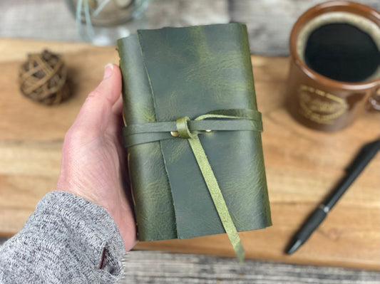 Pocket Refillable Journal in Olive Leather