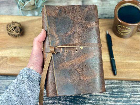 Large Refillable Journal in Saddle Brown Leather