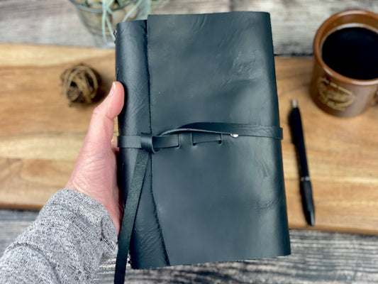 Large Refillable Journal in Black Leather