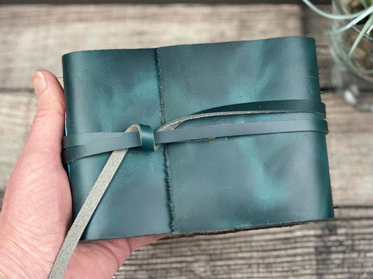 Leather Travel Sketchbook - Peacock Cowhide with strap