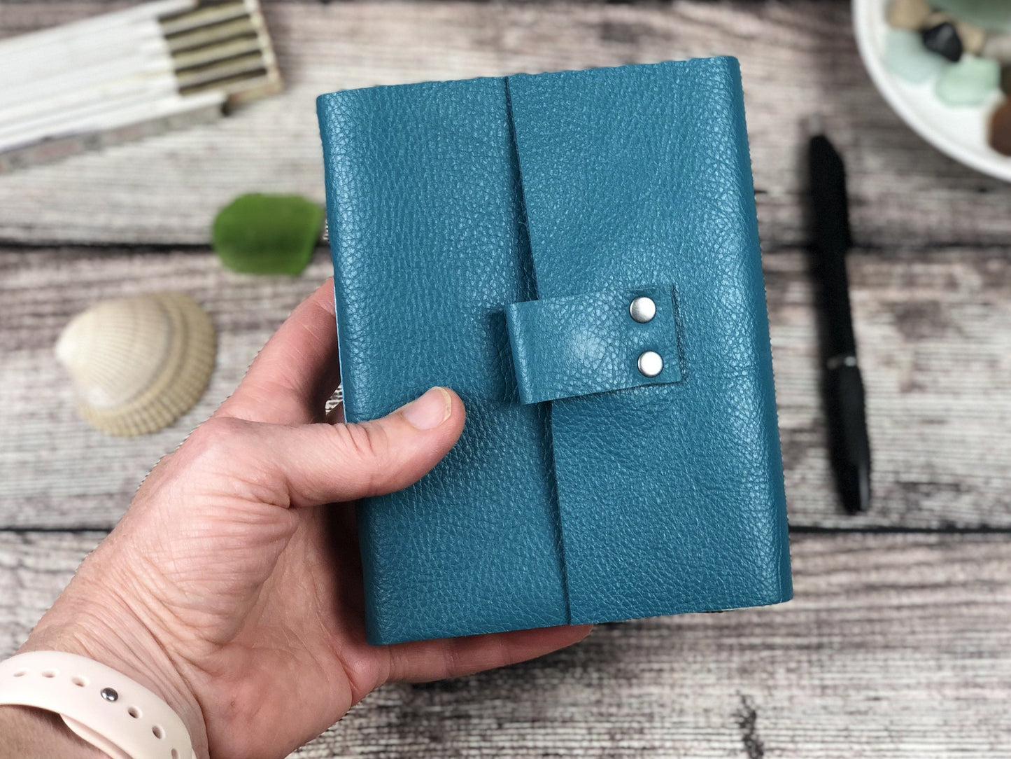 Clearance - Bright Teal leather journal Scroll & Ink 