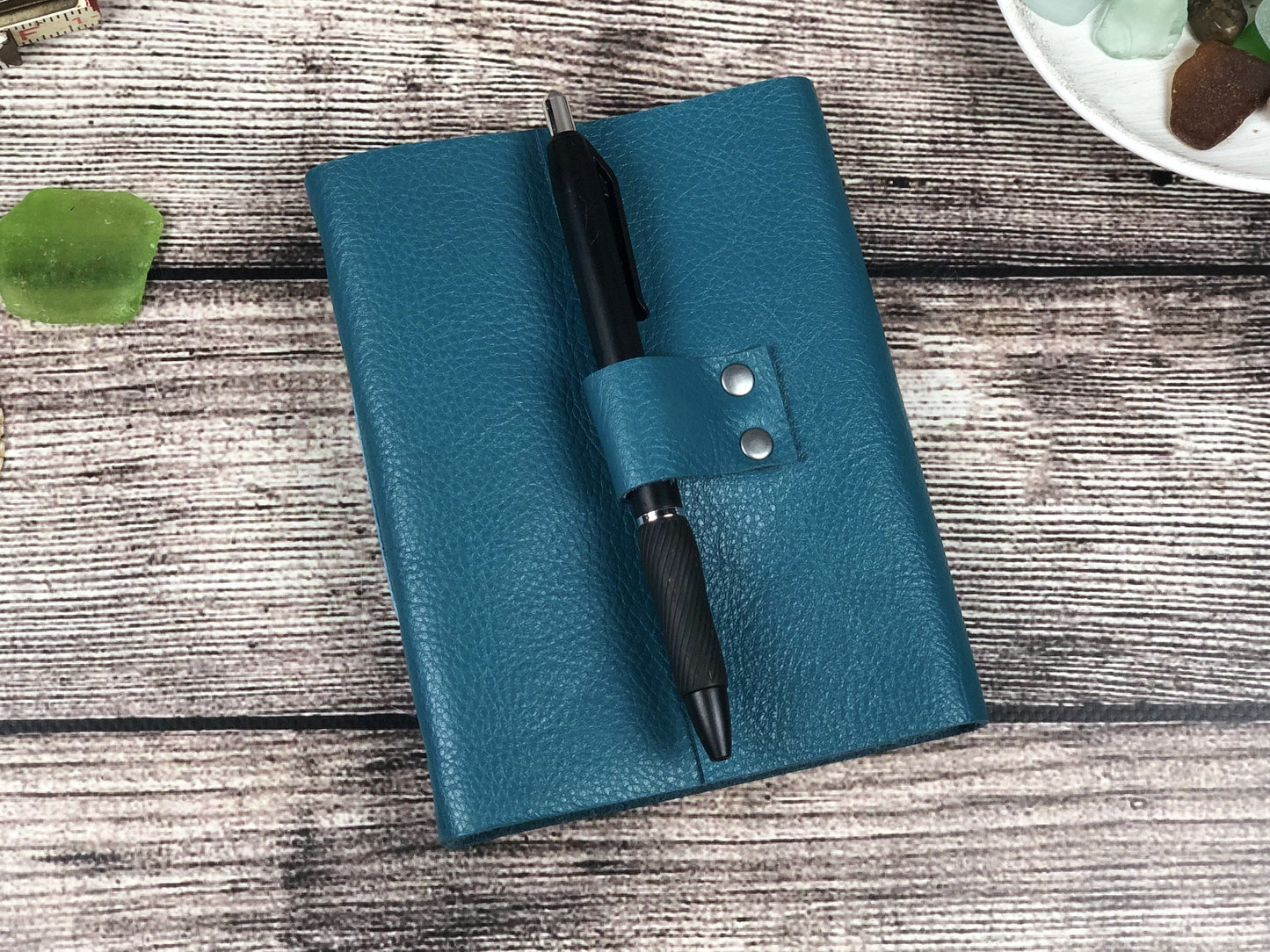 Clearance - Bright Teal leather journal Scroll & Ink 