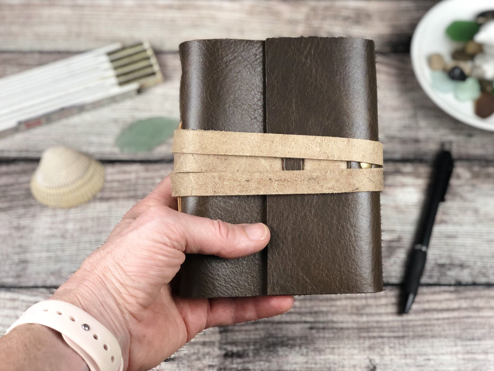 Clearance - Brown leather journal Scroll & Ink 