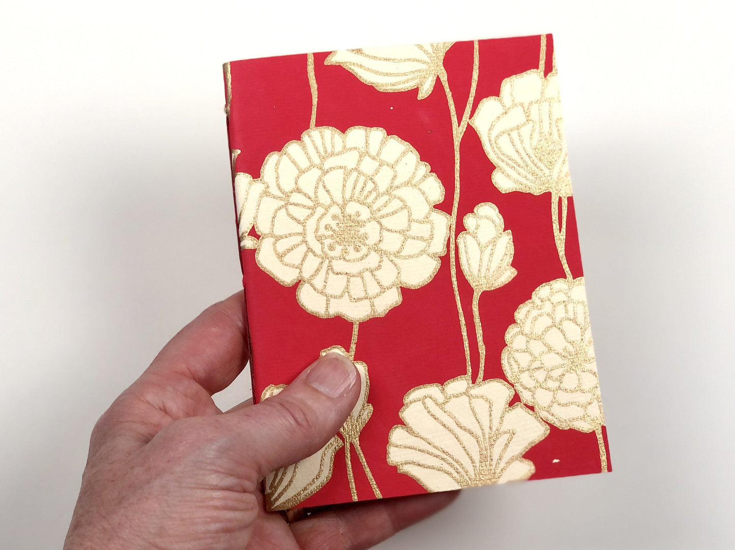 Handbound Jotter Notebook jotter Scroll & Ink Red & White Floral 